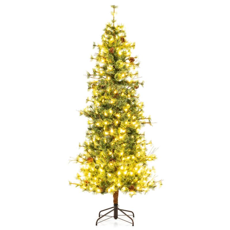 Gymax 7 FT Pre-Lit Artificial Christmas Tree Cashmere Xmas Tree w/ 502 - 7 Foot