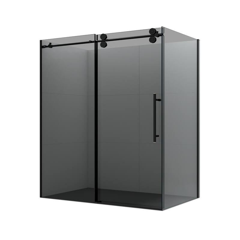 Echarri Rectangle Sliding Frameless Shower Enclosure with Tinted Glass - 68" W x 78" H - Matte Black