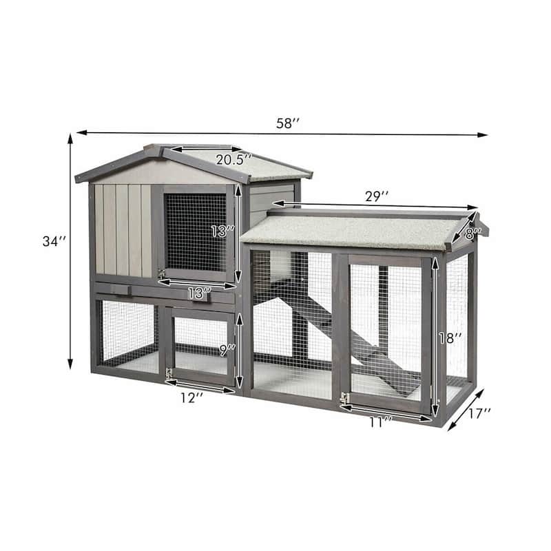 58" Wooden Rabbit Hutch Large Chicken Coop Weatherproof