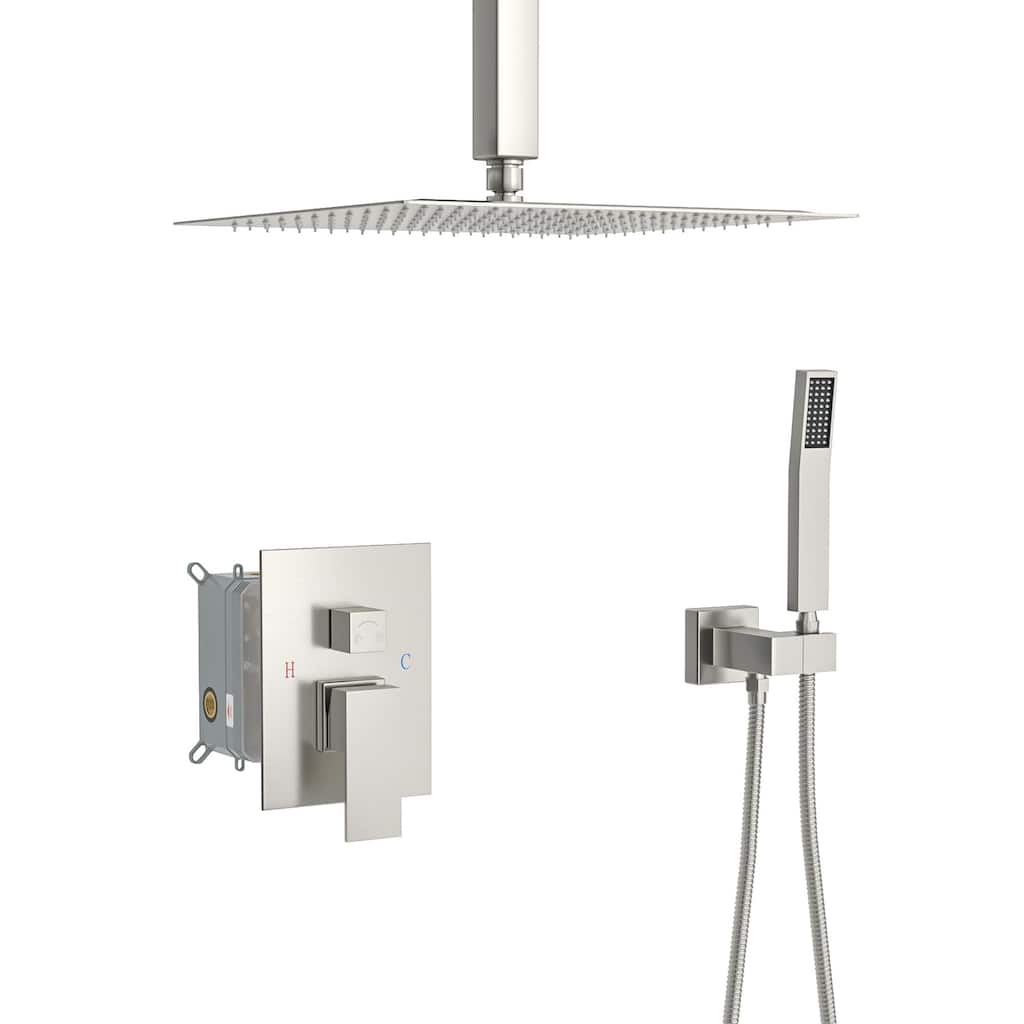 Ceiling Mount Shower System 16 Inch Shower Faucet Set with Handheld Shower Shower Faucet Kits with Pressure Balance Valve