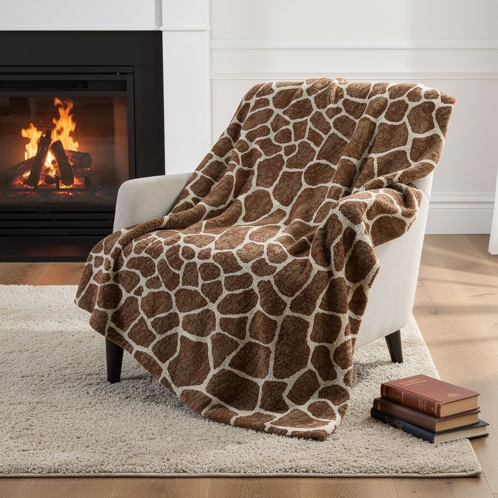 HomeRoots 50" X 70" Coffee And Ivory Giraffe Microfiber Plush Throw Blanket