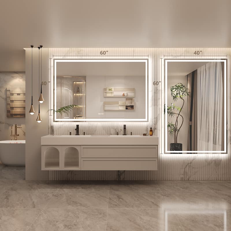 Frameless LED Front Light and Backlit 3 Colors Dimmable Anti-Fog Wall Bathroom Vanity Mirror
