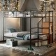 preview thumbnail 2 of 22, Versatile Design Twin over Full Metal Bunk Bed with Wire Shelving and Lateral Storage Ladder and Wardrobe