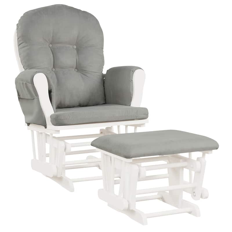 Gymax Baby Nursery Relax Rocker Rocking Chair Glider & Ottoman Set w/ - Light Grey