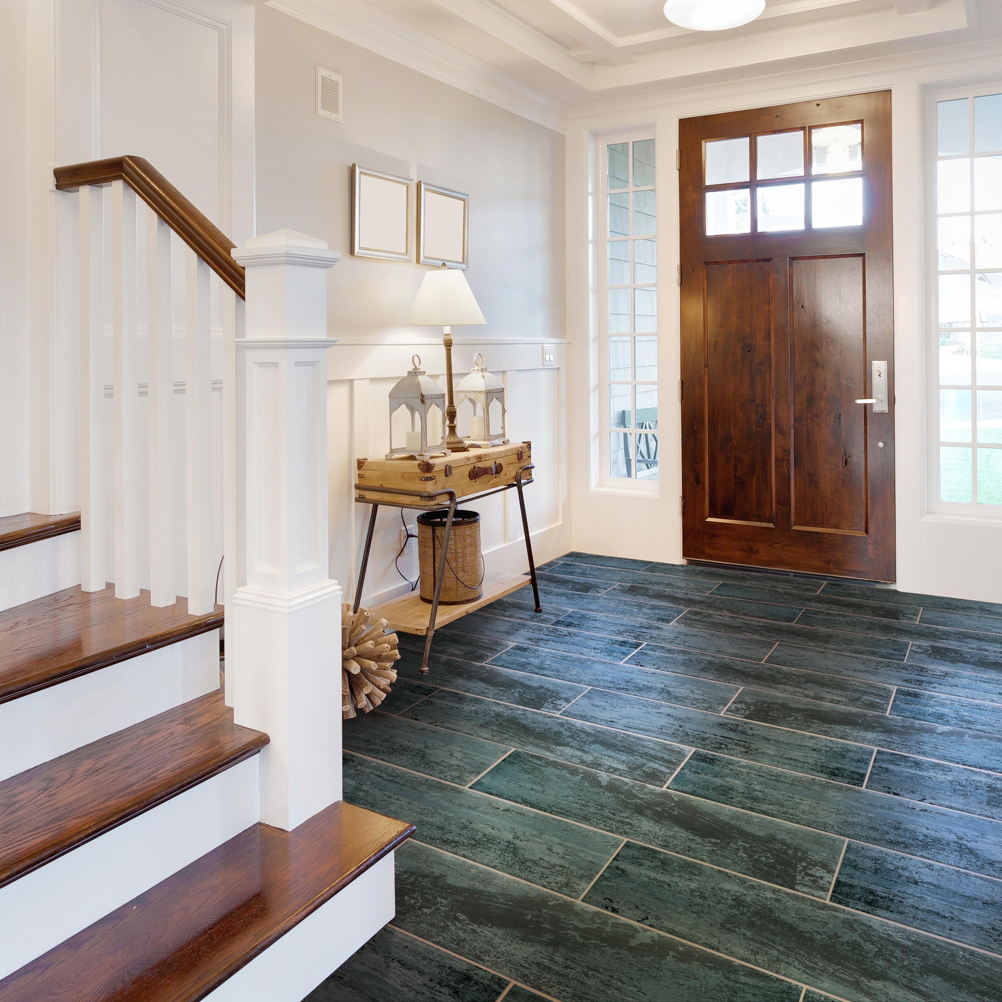 Merola Tile Cassis Black 8-1/2" x 35-1/2" Porcelain Floor and Wall Tile