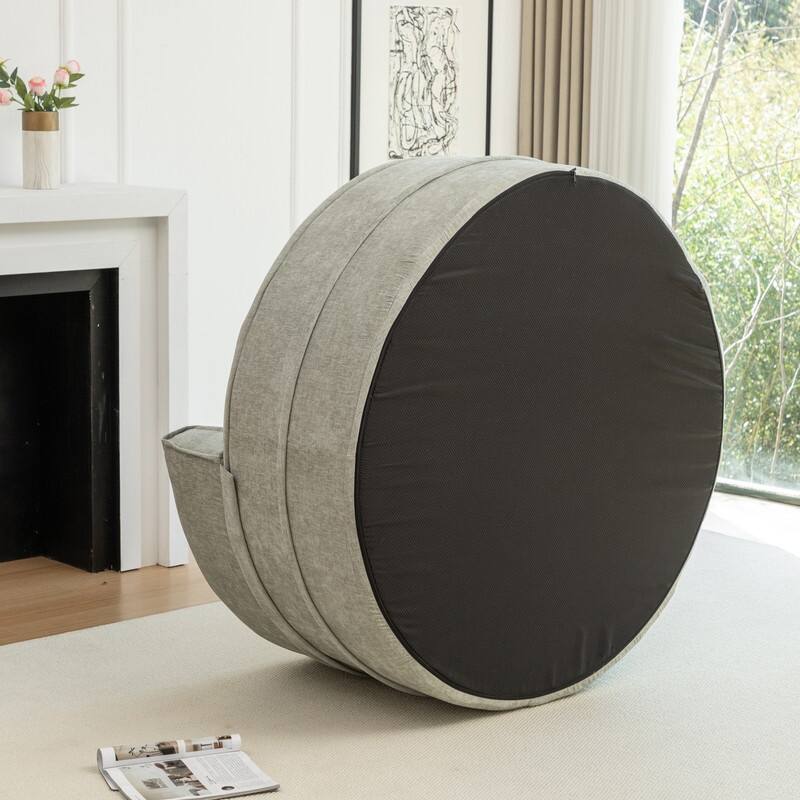 47.63" Round Lazy Fully Compression Sofa, Chenille, with Ottoman