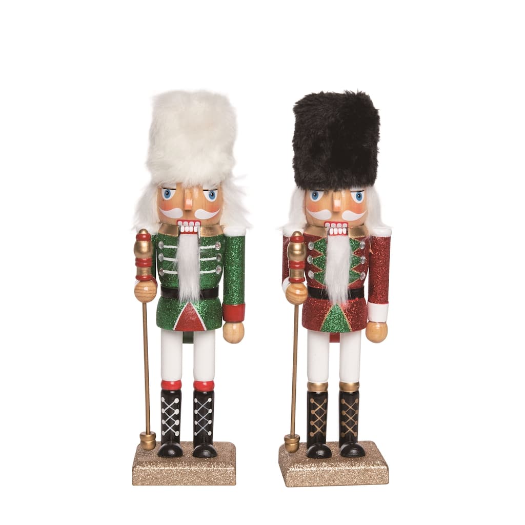 Transpac Christmas Wooden Fuzzy Hat Nutcracker Set of 2 Christmas Home Decorations