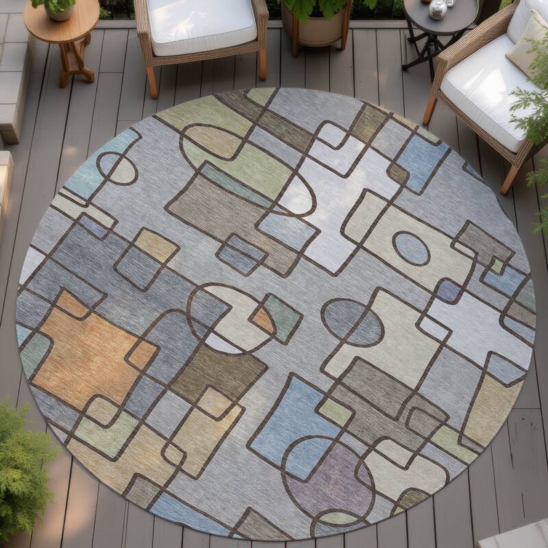 Machine Washable Indoor/ Outdoor Contemporary Prenner Chantille Rug - Gray - 8' x 8'