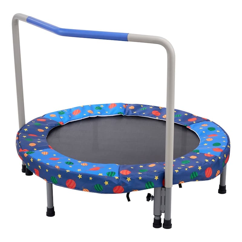 Foldable 36 Inch Toddler Trampoline for Indoor Outdoor Active Play - Blue + Pattern