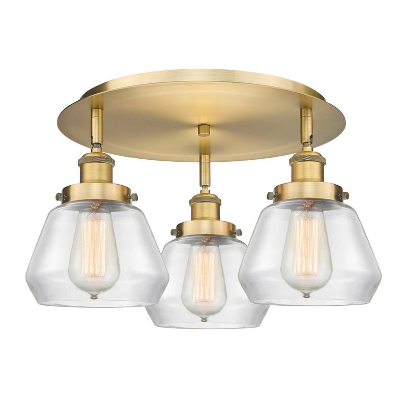 Innovations Lighting Fulton - 3 Light 18" Flush Mount - Clear/Brushed Brass