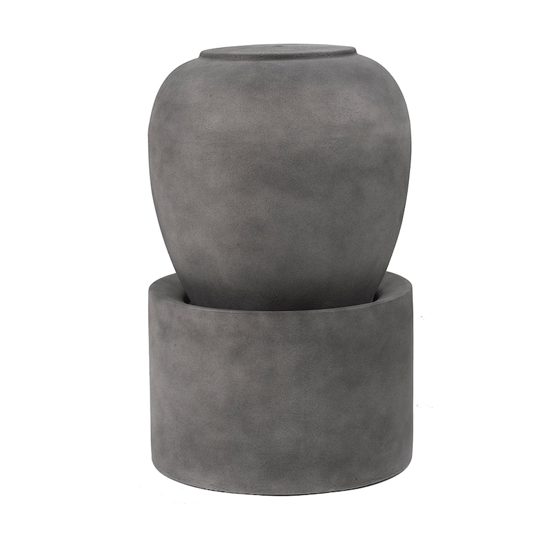 19.5x19.5x32.5" Heavy Outdoor Cement Fountain Black, Cute Unique Urn Design Water feature For Home Garden, Lawn, Deck & Patio