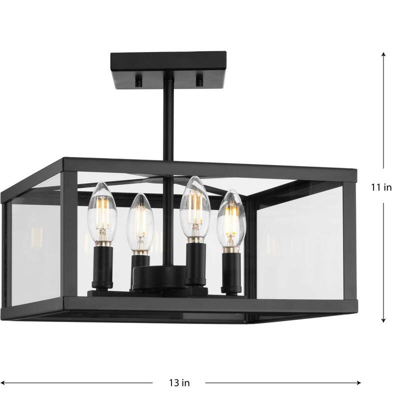 Hillcrest Collection 13 in. Four-Light Matte Black Transitional Semi-Flush Mount Light - 13 in x 13 in x 11 in