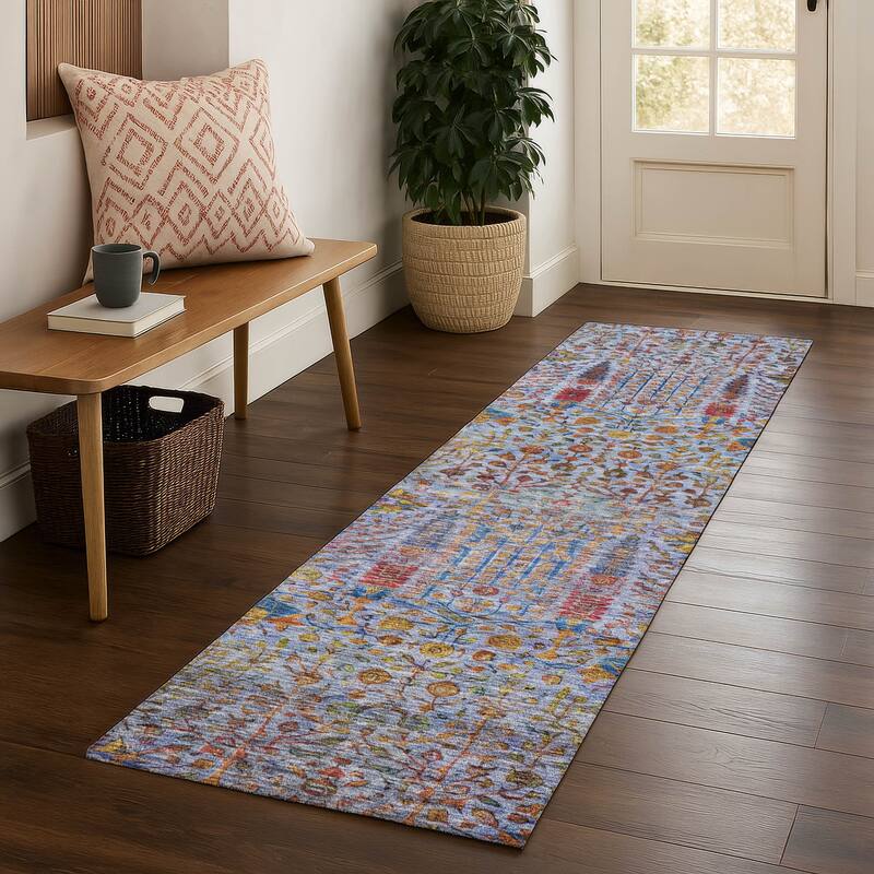 Premium Washable Super Soft Global Ravey Mayfield Rug - Blue - 2'3" x 7'6"