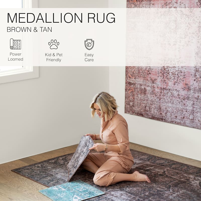 Minita Machine Washable Medallion Area Rug
