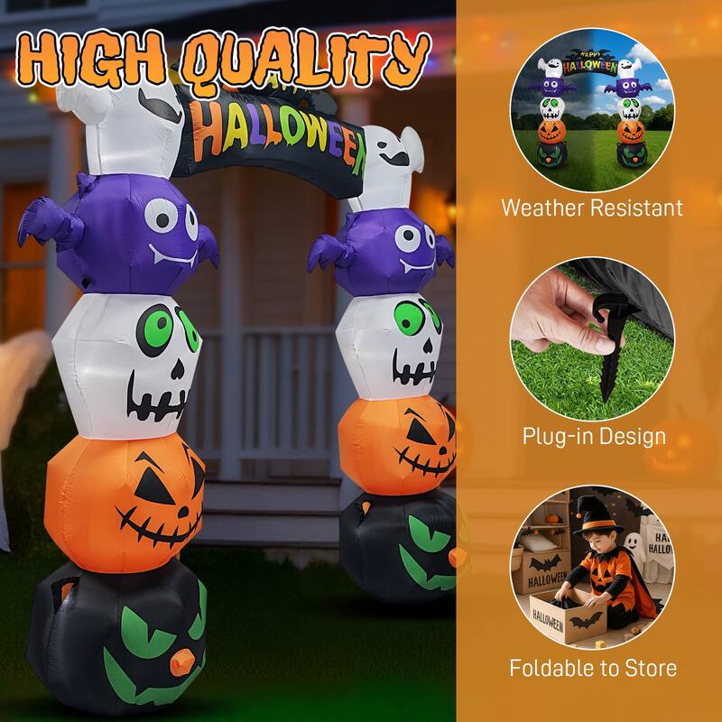 8.2FT Halloween Inflatable Archway with Pumpkins and Ghosts Lighted Yard Blow Up Decor