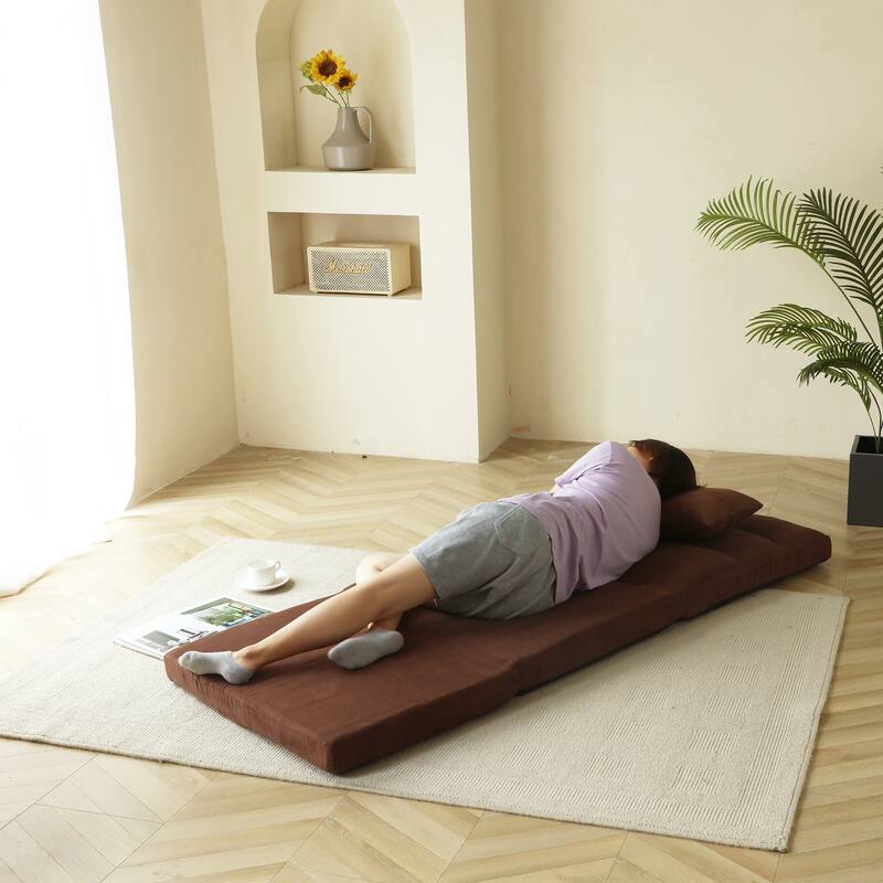 Triple Fold Down Sofa Bed, Adjustable Floor Couch Sofa with One Pillow, 5 Reclining Position, Convertible Upholstered Gu