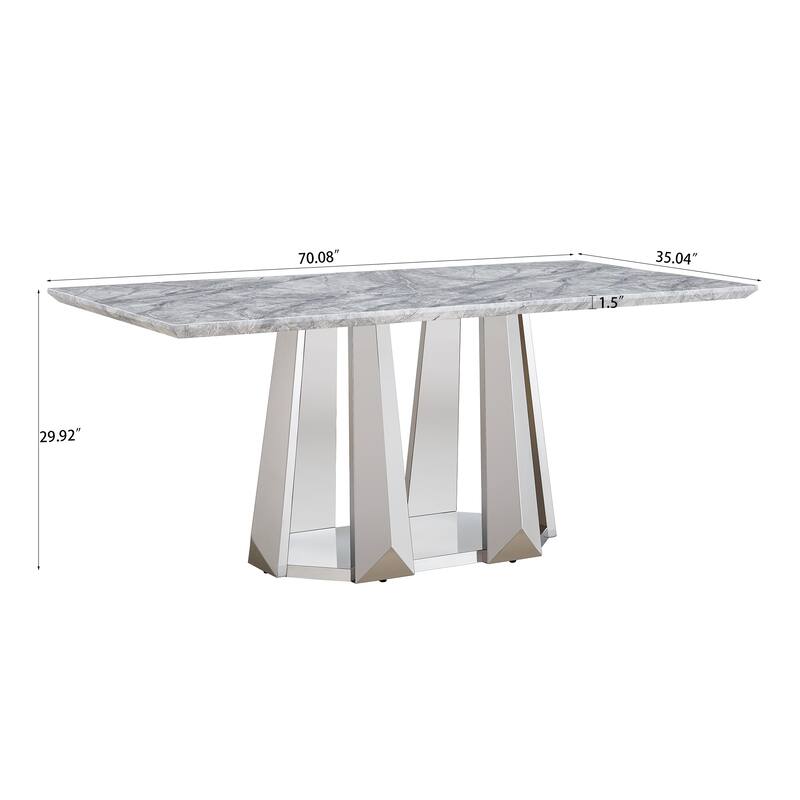 GDFStudio - Rose Series 70'' Rectangle Faux Marble Dining Table 6 People with Modern Large Size