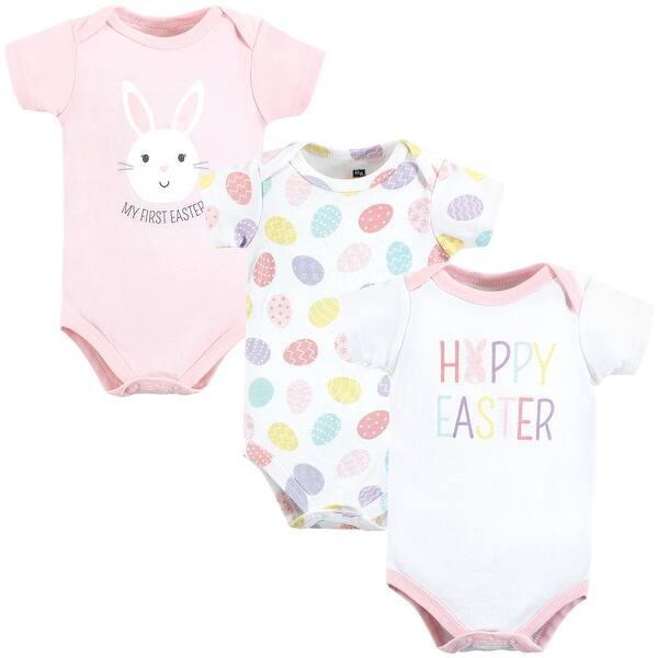 slide 1 of 1, Hudson Baby Infant Girl Cotton Bodysuits, Happy Easter 0-3 Months - Happy Easter