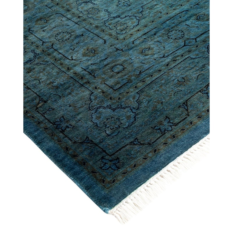 Overton Hand Knotted Wool Vintage Inspired Modern Contemporary Overdyed Blue Area Rug - 6' 1" x 9' 2"