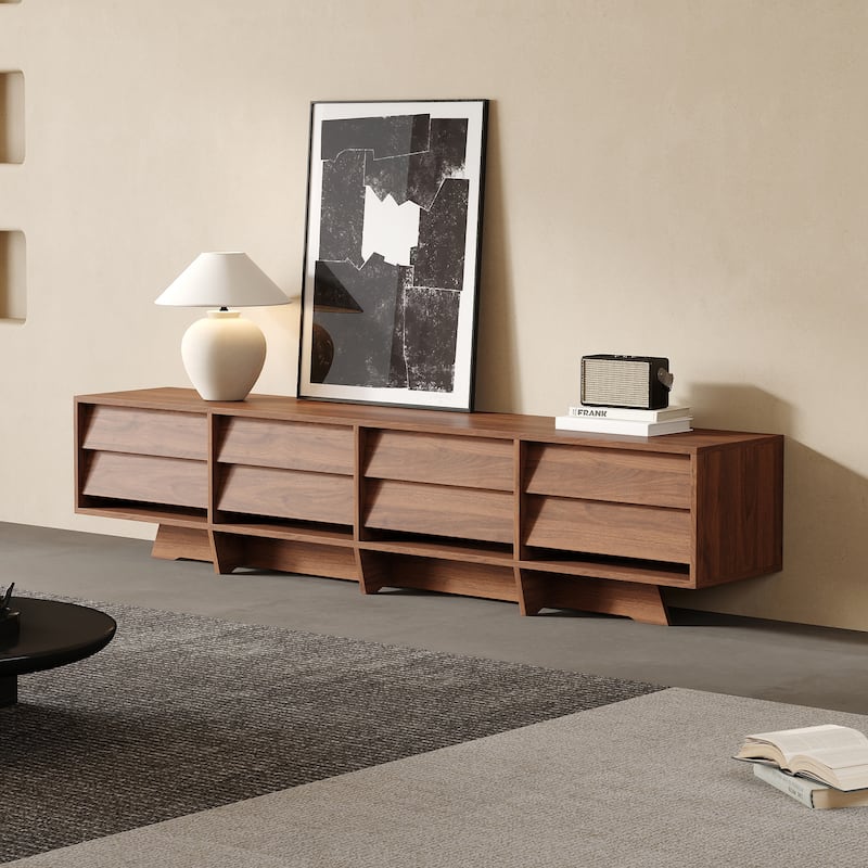 78.74" Mid Century TV Stands,Brown Wood Media Console with 8 Drawers - Brown