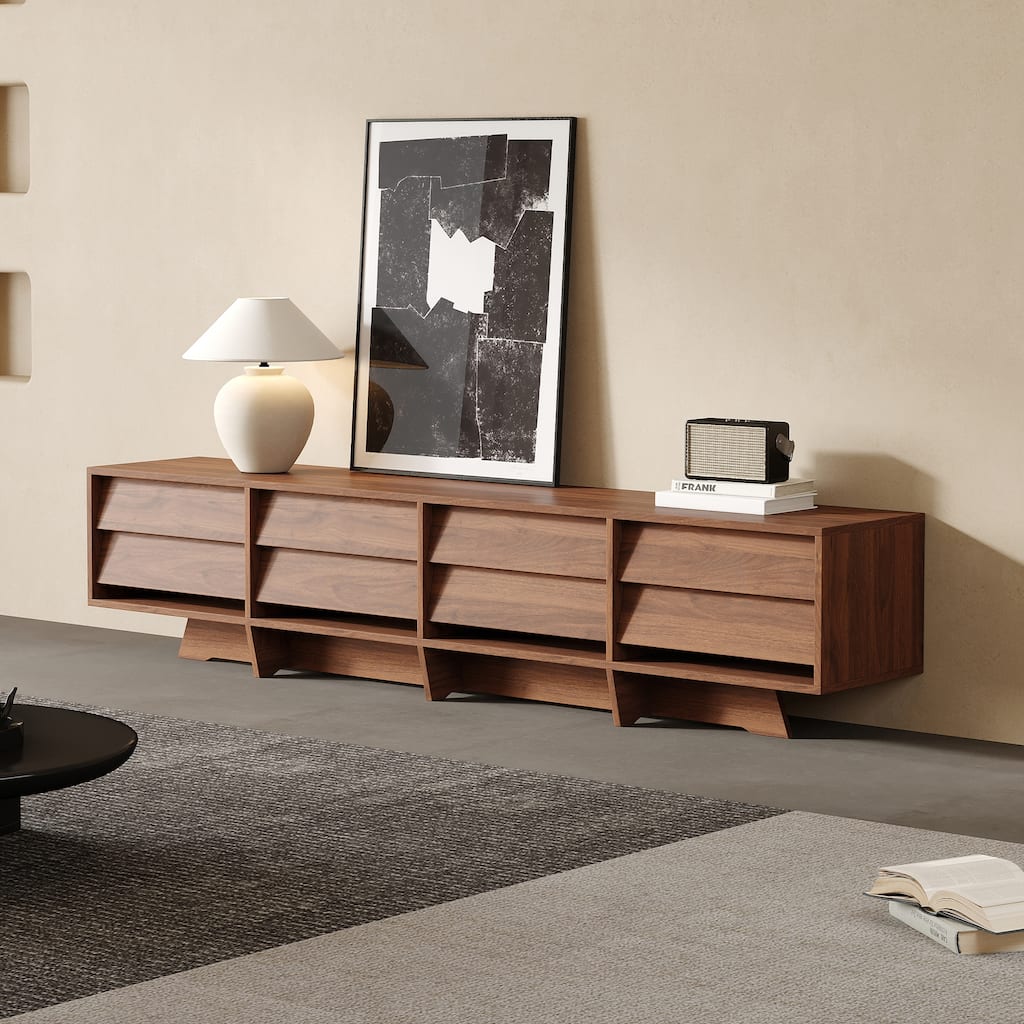 78.74" Mid Century TV Stands,Brown Wood Media Console with 8 Drawers