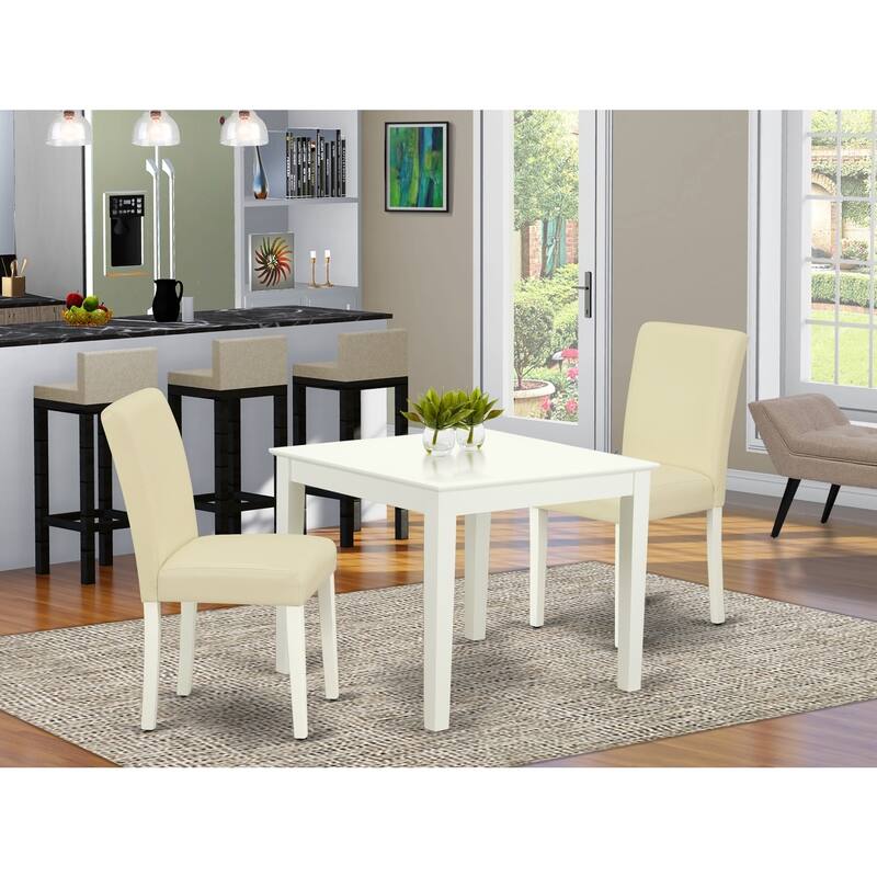 Square Kitchen Table Set with Chairs - 36 Inch Dining Table & 2 Parsons Chairs - Linen White Finish