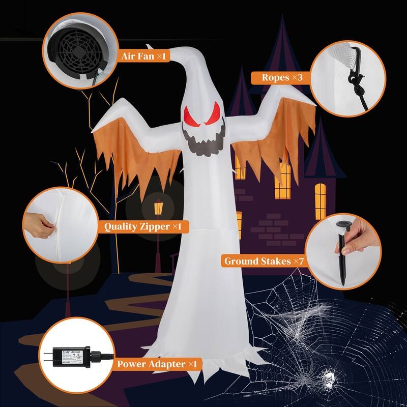 11.8 ft. LED Ghost Inflatable Halloween Decoration - White