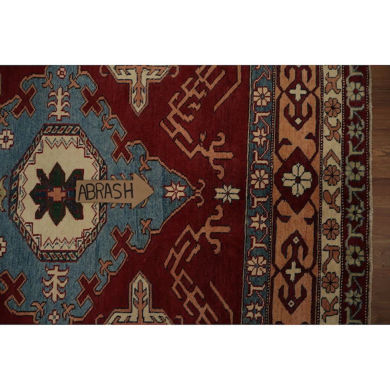 Hand Knotted Oriental 100% Wool Carpet Traditional Geometric Red Super Kazak Area Rug - 8' 5'' X 5' 3''