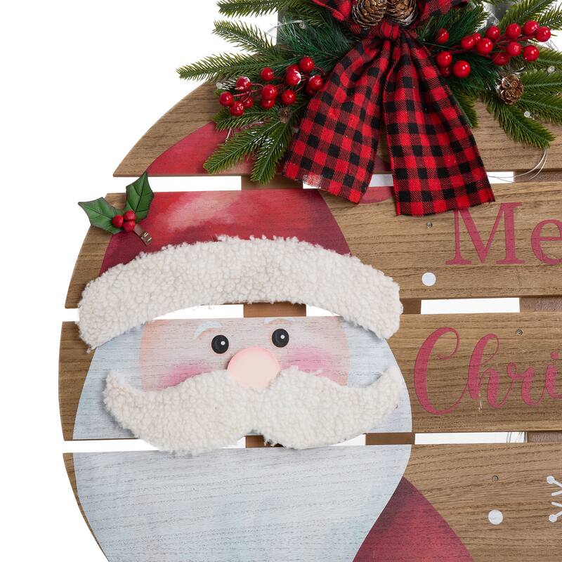 Glitzhome 30"H Lighted Round Wooden Christmas Porch Decor