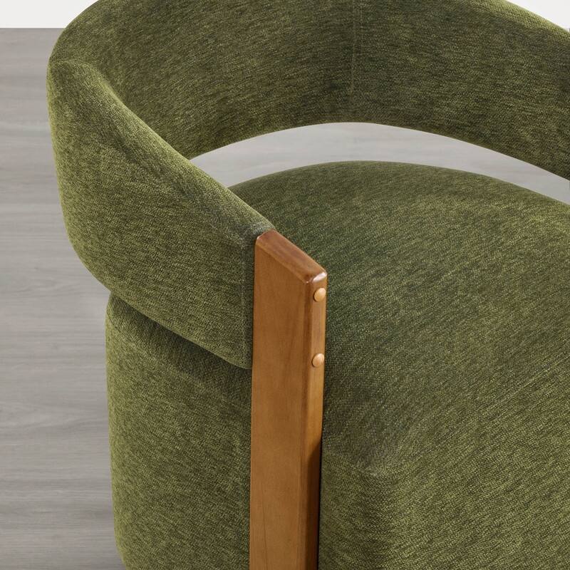 Spruce & Spring Nova Modern Upholstered Dining Chair with Casters & Wood Armrests