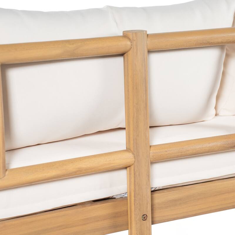 Christopher Knight Home - Outdoor Acacia Wood 3-Seater Sofa with Rope Arms and Cushions