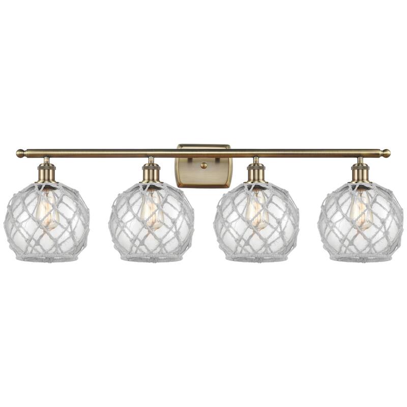 Innovations Lighting Endless Possibilities Ballston - Farmhouse Rope - 4 Light 38" Bath Vanity Light - Antique Brass/Clear Glass with White Rope