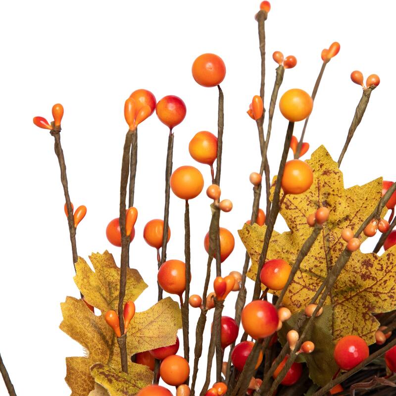 Berries and Maple Leaves Artificial Fall Harvest Twig Wreath - 22"