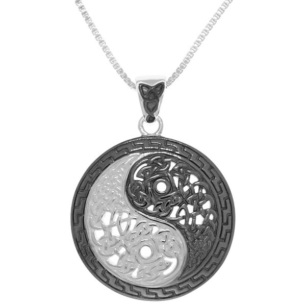 Elegant Oxidized Sterling Silver Ying and Yang Taost Symbol Charm Pendant Necklace