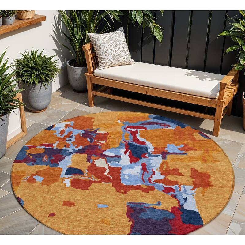 HomeRoots Abstract Transitional Rectangle Outdoor Rug - 8' Round