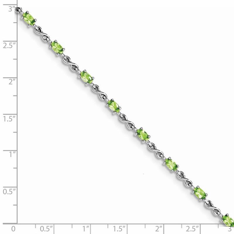 Curata 925 Sterling Silver Polished Lobster Claw Closure Peridot Bracelet