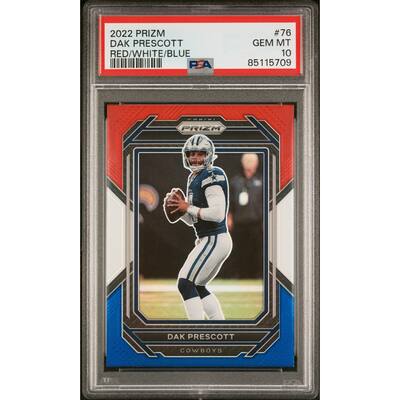 Dak Prescott 2022 Panini Prizm Red White Blue Football Card #76 Graded PSA 10 - 8'6" x 11'6"