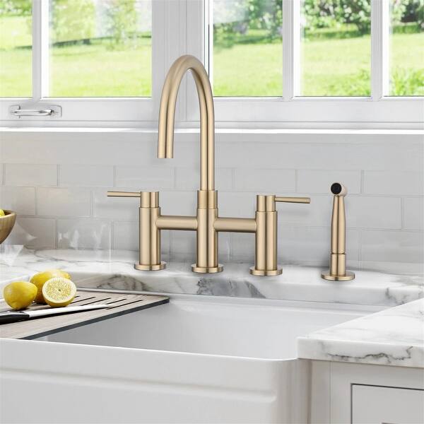 Bridge Kitchen Faucet With Side Sprayer 4 Hole Kitchen Sink Faucet 2 ...