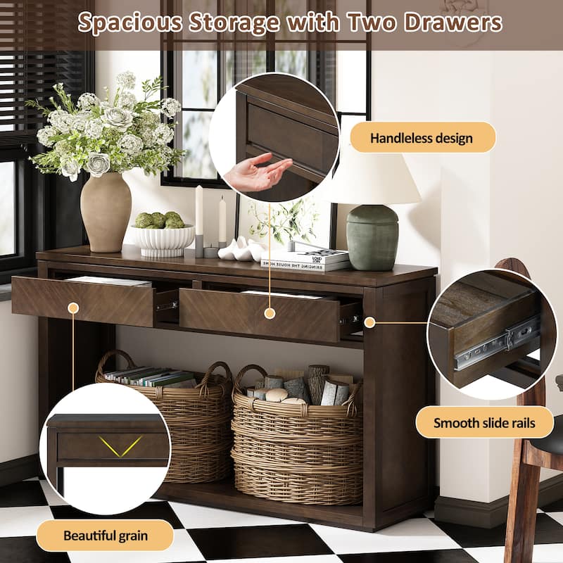 Console Table, Rustic Wooden Entryway Table With Storage Drawers And Open Shelf, Elegant Sofa Table