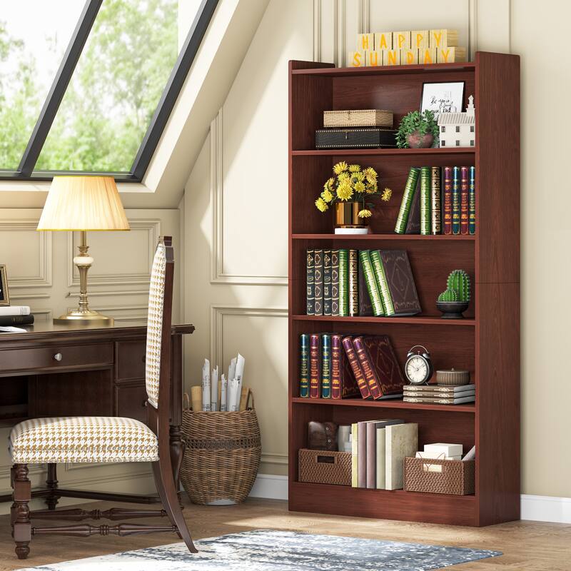 6-Tier Wood Bookcase, 72" Large Tall Bookshelf with Storage Shelves