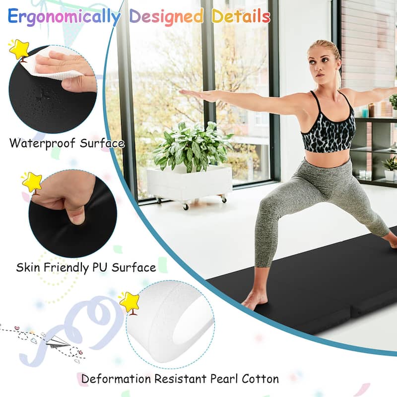 Gymax Tri-Fold Folding Exercise Mat 6 ft x 2 ft Portable Gymnastics