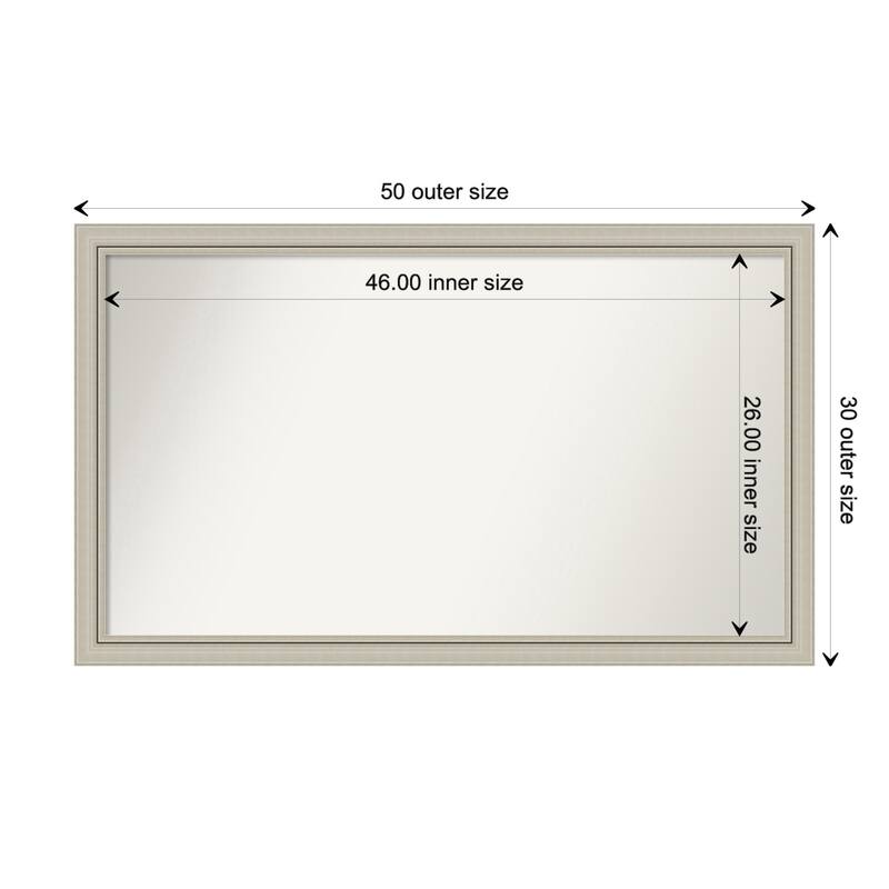 Romano Silver Narrow Framed Non-Beveled Custom Wall Mirror, Bathroom Vanity Mirror - Outer Size: 49.75 x 29.75