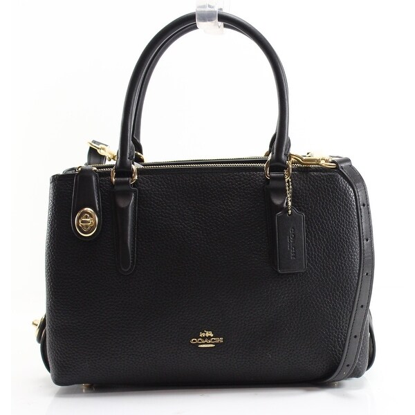 Shop Coach Black Leather Brooklyn 28 Carryall Gold Satchel Bag Purse