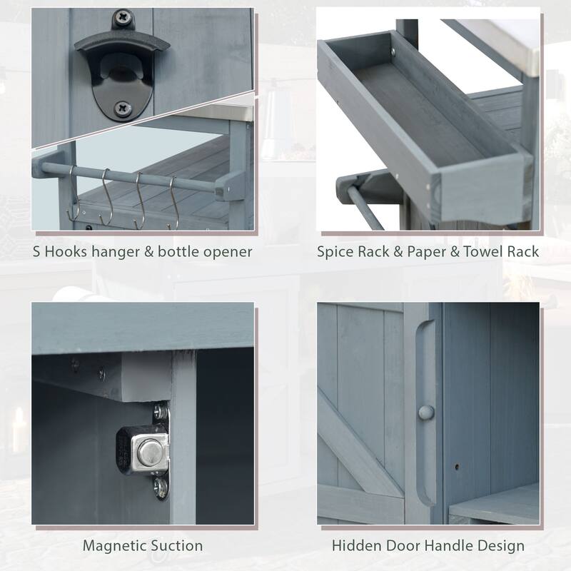 50.25'' Rubber Wood Kitchen Island with Spice Rack , Towel Rack, and Rolling Wheels - 50.25'' x 18.5'' x 36.25''