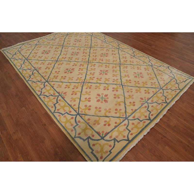 Hand-knotted Tribal Wool Beige Geometric Oriental Area Rug - 9' 3'' X 6' 6''