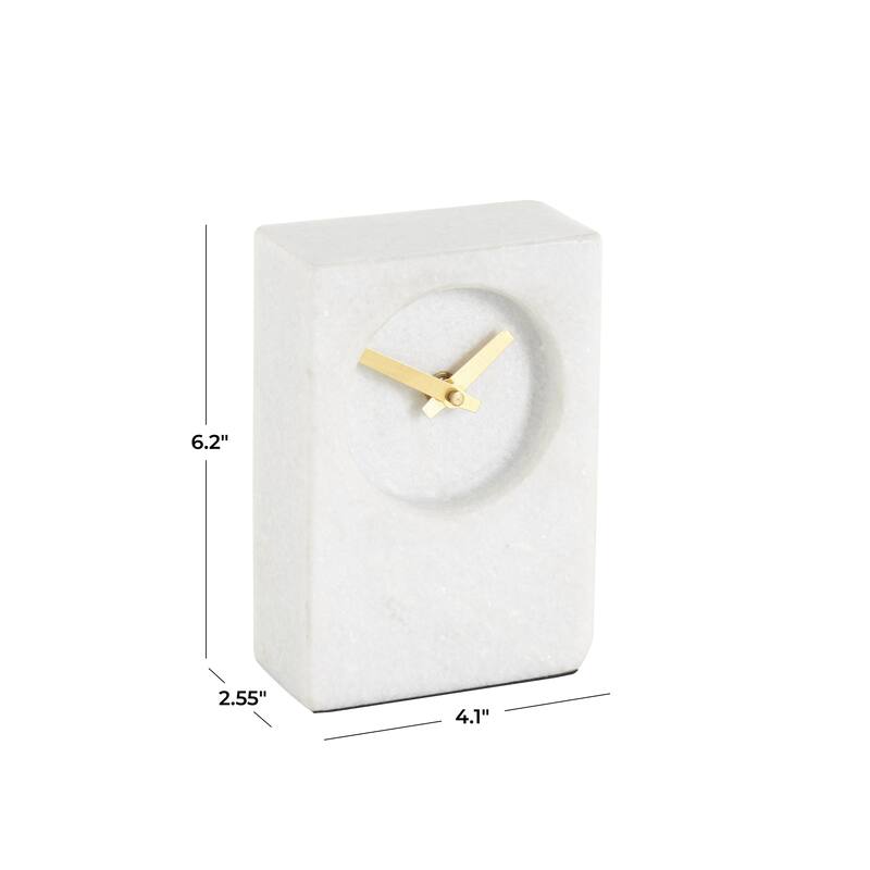 Marble Minimalistic Rectangular Decorative Clock with Recessed Numberless Clockface - White - Roche River Decor