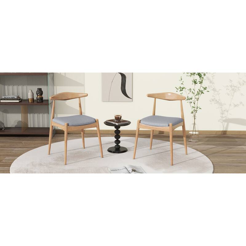 Roomfitters Set of 2 Solid Rubberwood Dining Chairs with Arched Ergonomic Backrest and Padded Cushions, Natural & Gray