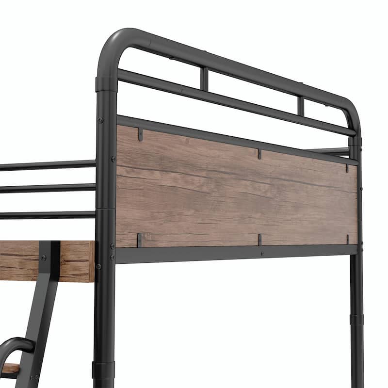 Full Size Metal Loft Bed with Desk, LED Light, and Charge Station