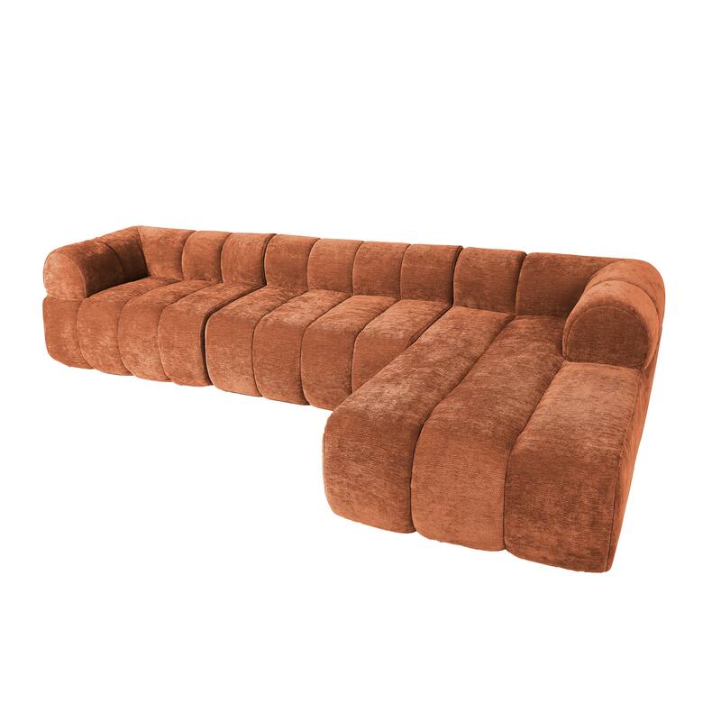 122" Orange L-Shaped Sectional Sofa with Foam and Polyester, 2-Piece Set