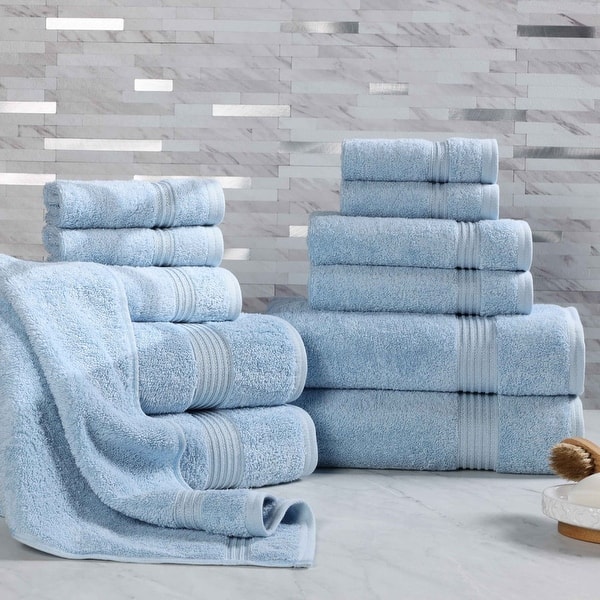 Superior Heritage Egyptian Cotton Absorbent 12-Piece Towel Set - Light Blue